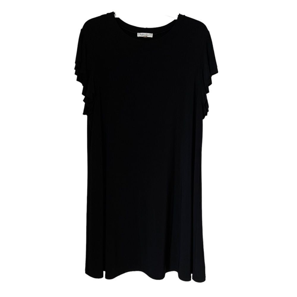 Neiman Marcus Jersey Flounced Sleeve Black Short Dress Sz 16